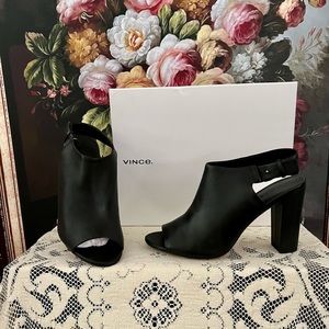 Vince Hartley Black Leather Peep Toe
